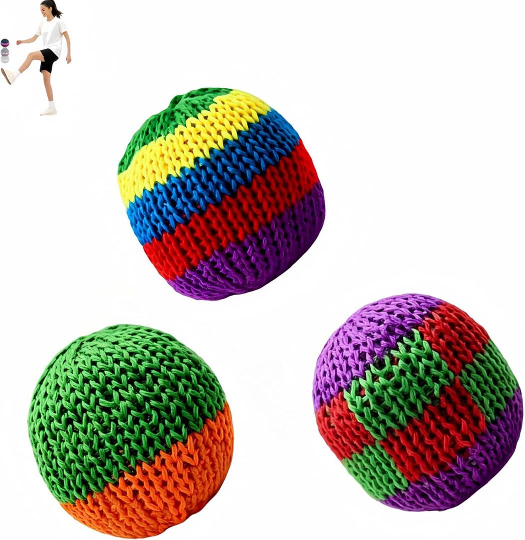2 x 3PCS Hand-Made Knitted Footbags Set - Colorful Crochet Foot Bag Kick Balls for Adults and Beginners, Small Kick Sack for Juggling Practice, Indoor Outdoor Games, Party Favors and Group Play