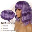 Short Bob Wigs with Bangs for Women Loose Wavy Wig Curly Wavy Shoulder Length Bob Synthetic Cosplay Wig for Girl Colorful Costume Wigs (Violet)