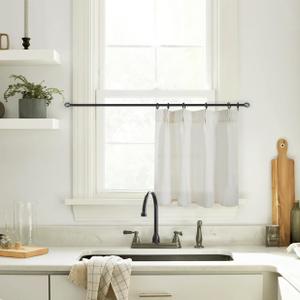 Basement Window Curtains 15 or 16 Inches Long,Sheer Adjustable Height Pinch Pleated Linen Bathroom Kitchen Window Treatments