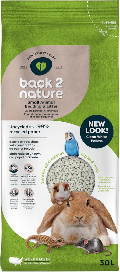 Back 2 Nature Small Animal Bedding & Litter  Upcycled from 99% Recycled Paper | Highly Absorbent & Long Lasting Odor Control | Natural and Nontoxic | Low Dust | Easy-to-Maintain | 30L Bag