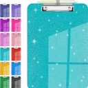 Sparkly Clipboard with Pen Holder Clear Plastic Glitter Clip Board Hanging Shiny Clipboards with Low Profile Metal Clip Letter A4 Size for Taecher Women Office School (Clear Green)