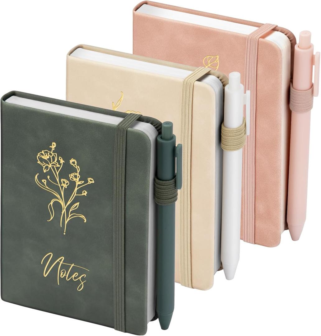 3 Pack Pocket Journaling Notebooks, A6 Small Notebook Total 360 Pages Journaling Notebooks For Note Taking Journals For Writing Mini Note Pads With Pen Holder 100 GSM Thick Paper(Green,Pink,Khaki)