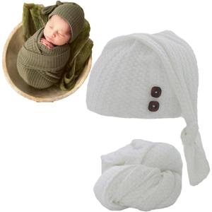 Newborn Photography Wrap Boy Girl Baby Photo Wraps Outfits Stretch Crochet Blanket Props (White)