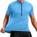 Men's Cycling Jersey Moisture Wicking Short Sleeve Half Zip Bike Road Mountain Biking Bicycle Biker Quick Dry UPF SPF Riding Sun Protection Racing Shirts for Men Zipper Pockets (Sky Blue, M)