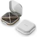 ONTERATE Small Pill Case, Travel Pill Organizer, Small Pill Box, Pill Container for Purse 4 Compartments, Daily Compact Travel Medicine Holder for Vitamins Medication (White Grey)