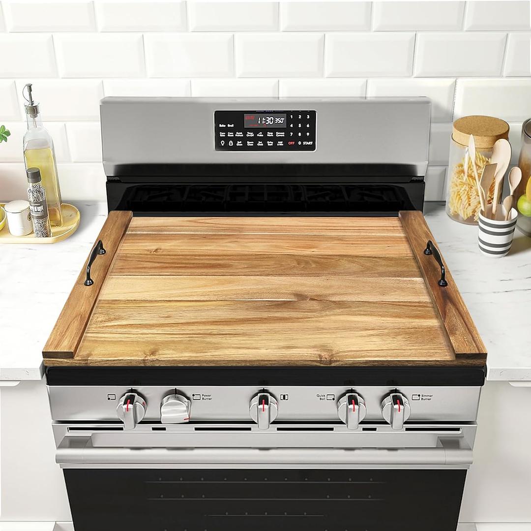 Noodle Board Stove Cover with Handles for Electric, Gas Stove Top (Acacia Wood)