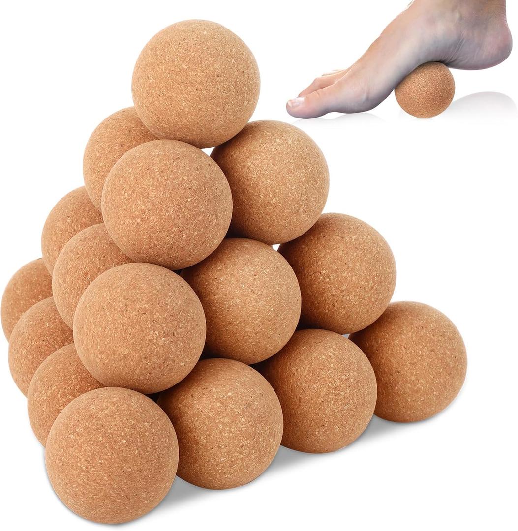 Seenelling 20 Pcs Cork Massage Ball 2 Inch Solid Hard Myofascial Release Yoga Ball for Back Foot Neck Pain Therapy Portable Tissue Muscle Release Tool for Home Office Travel