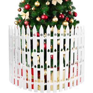 24" Extra Tall Fence for Christmas Tree,24PCS White Picket Fence Baby Gate Barrier with Snowflakes&Tree Patterns Christmas Tree Gate for Pets & Kids(24" H x 5" W Each)