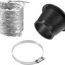 Air Intake Duct, Front Bumper Car Round Brake Air Duct with Extendable Flexible Hose and Hose Band Plastic Aluminum Black, 1 Set