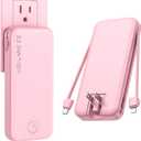 Portable Charger, 12000mAh 22.5W Fast Charging Power Bank with Built-in Cables & Wall Plug, Travel Essentials External Battery Pack, USB C Battery Phone Charger for iPhone, iPad, Samsung Pink