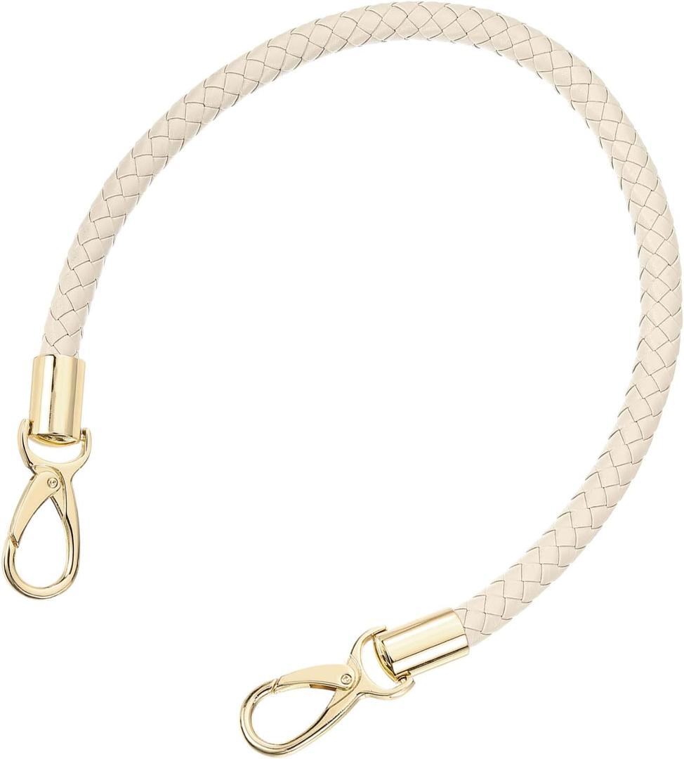 uxcell Leather Purse Strap, 1Pc 50cm/19.69" Short Leather PU Braided Purse Replacement Handle with Metal Buckles for Underarm Bags, Handbags (Beige Strap + Gold Clasp)