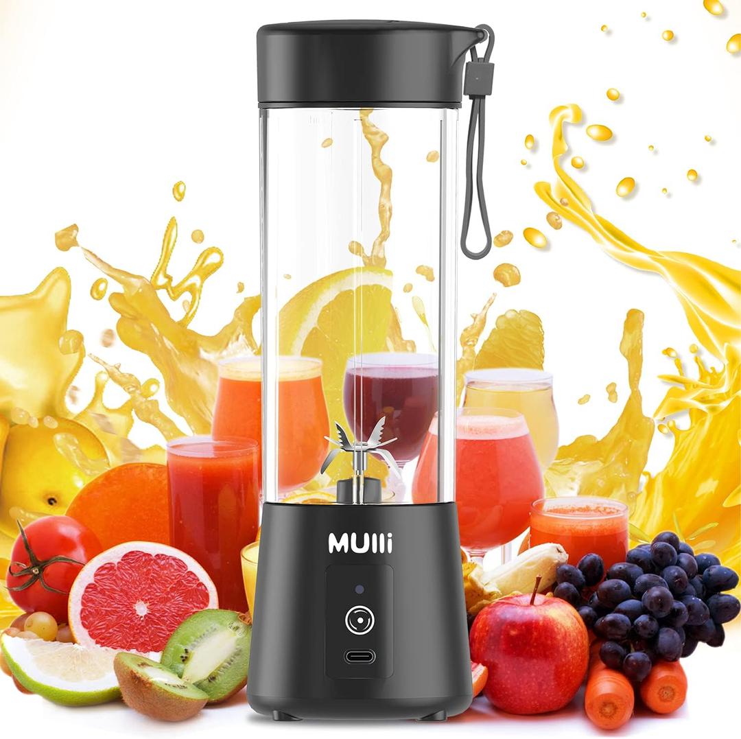 Mulli Portable Blender,15oz Mini Blender for Fruit Smoothies and Shakes,USB Rechargeable Mixer for Baby Food,Gym,Travel (Black)