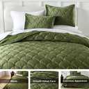 HORIMOTE HOME Velvet Quilt Set King Size, Olive Green Luxury Velvet Comforter Set 3 Pieces Soft Warm Bedding Set Coverlet with 2 Shams, Geometric Pattern Quilted Bedspread for All Season