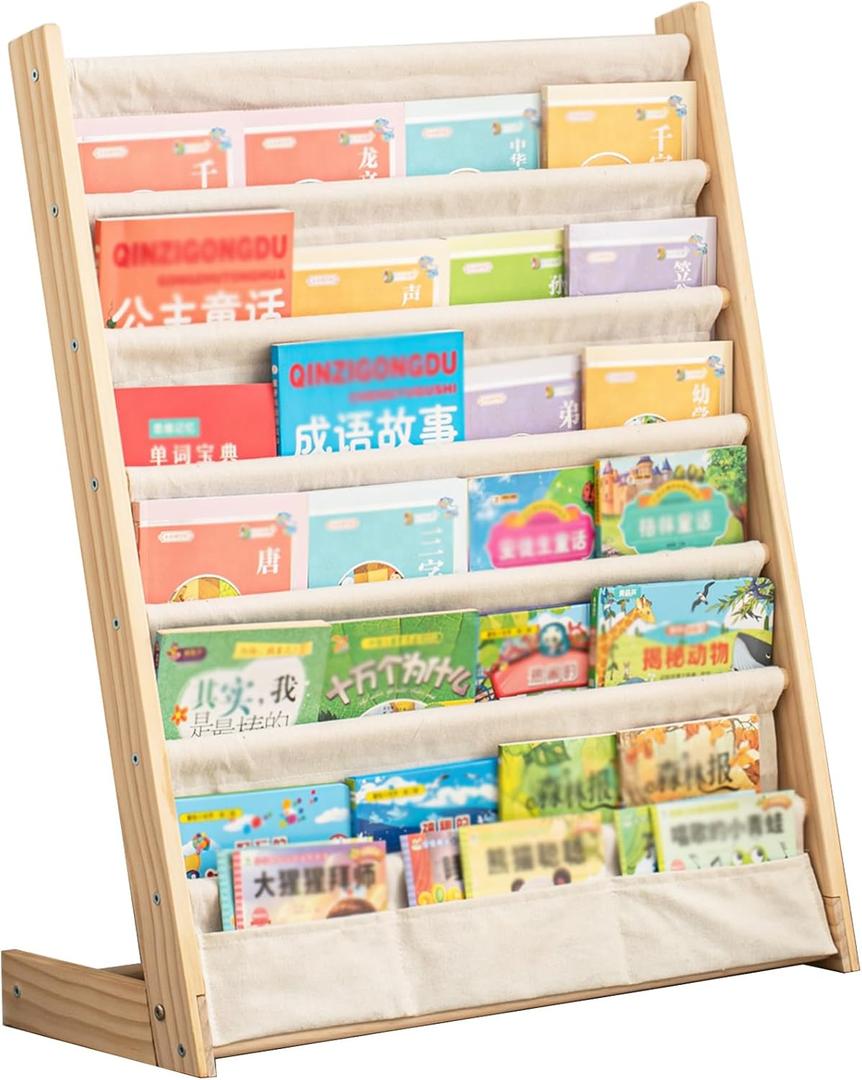 Tier Wooden Kids Bookshelf Book Holder Natural Wood Book Rack Storage Bookshelf for Kids Room Study Room Play Room Toy Storage Organizer Small