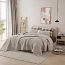 Wonderful 3PC Jersey Knit Reversible King Quilt Set, Lightweight Summer Comforter, Luxurious Breathable, Soft Cozy Stretchy, Carbon Brushing, Fade Resistant, Machine Washable (Beige, King) (King(104*94"))