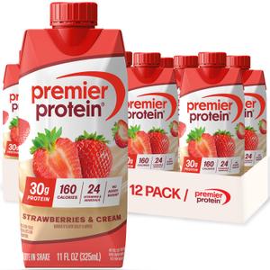 Premier Protein Shake, Strawberries & Cream, 30g Protein, No Added Sugar, 24 Vitamins & Minerals to Support Immune Health, 11 fl oz, 12 Pack BBD: NOV 12 2025