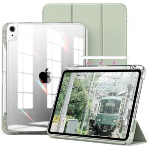 kenke Hybrid Case for iPad Air 11 Inch (M3) 2025 / (M2) 2024, iPad Air 5th/4th Gen 2022/2020 10.9 Inch with Pencil Holder, Detachable Cover with Clear Hard Back Shell, Auto Sleep/Wake, Light Green