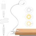 iZELL Reading Light, USB Clamp Lamp for Child Reading Book in Bed at Night, LED Small Desk Lamp with Silicone Adjustable Arm Clip on Beside Table for Studying Working Drafting Sewing - 15.8 White