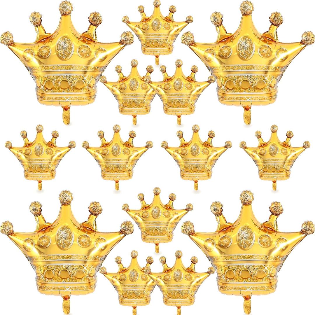 14PCS Crown Balloons Gold Foil Crown Balloon for Birthday Wedding Party Baby Shower Decorations 4 Giant and 10 Mini Size