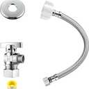 1 Pack Complete Toilet Valve Set, Includes 1/2'' Nom Inlet x 3/8'' OD Compression Outlet Angle Shut Off, 7/8" BC x 3/8" COMP Toilet Water Supply Line, Escutcheon Plate, Sealing Tape (9 Inch)