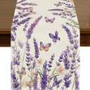 2 x Spring Summer Purple Lavender Floral Butterflies Table Runner 13x72 Inch Seasonal Kitchen Dining Table Decor for Indoor Outdoor Farmhouse Home Anniversary Party Decoration ZQ110