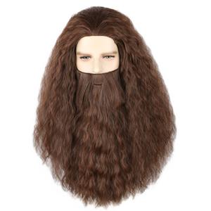 Topcosplay Men Wigs and Beard Long Staight Cosplay Halloween Costume Funny Wig Light Brown Wizard Wig