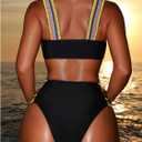 WDIRARA Women's Striped Tape One Piece Swimsuit Tummy Control Bathing Suit Cut Out Swimwear (L)