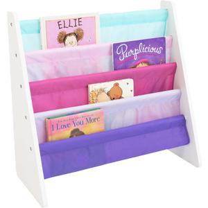 Humble Crew Kids Bookshelf, 4-Tier Front-Facing Book Display Organizer, Montessori Toddler Bookcase for Playroom, Bedroom & Reading Corner, White/Pink/Purple/Blue, 25"W x 11"D x 24"H