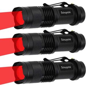 3 Pack Zoomable Long Range Red Hunting Light Flashlight Torch with Clip for Hunting, Detection, Night Observation - Black