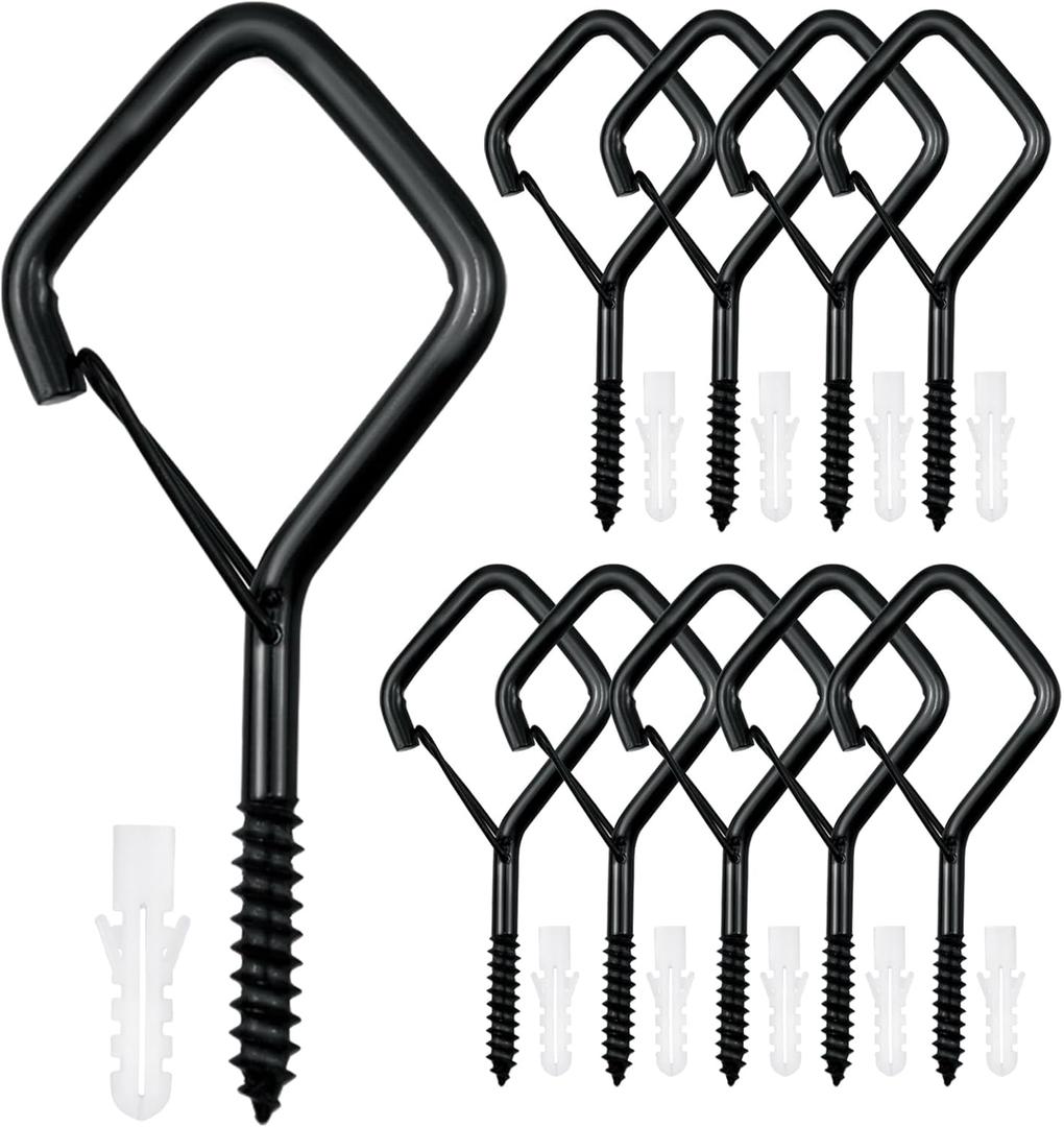 10 PCS Black Eye Screw Hooks, 4 Inch Ceiling Hooks for Hanging Heavy Duty Items with Safety Buckle  Metal Eye Bolt Hooks for Hanging Plants, Wind Chimes, Bird Feeders, String Lights, and More (Iron)