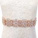 Pardecor Wedding Belt Rhinestone Belt Bridal Wedding Dress Sash Trim Rhinestone Applique Dress Belt Crystal Sash Accessories (Rosegold)
