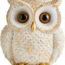 White and Gold Owl Statue - Cute Resin Figurine Home Decor for Desk Bookshelf Coffee Table, Gift for Owl Lovers, Office Living Room Bedroom Decor