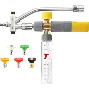 Tool Daily Foam Cannon Dual Connector, Mini Foam Cannon for Pressure Washer, 5 Power Washer Spray Nozzle Tips, 1/4 Inch Quick Connect