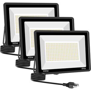 Sunkkes 3 Pack 300W Warm White Flood Lights Outdoor, 36000LM Super Bright Flood Light, Exterior Security Light, IP66 Waterproof Floodlight for Yard, Court, Garden, Workshop, Billboard