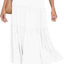 HAEOF Womens Summer Flowy Boho Maxi Skirt Elastic High Waist A Line Pleated Tiered Trendy Beach Long Skirts with Pockets (Medium, White)