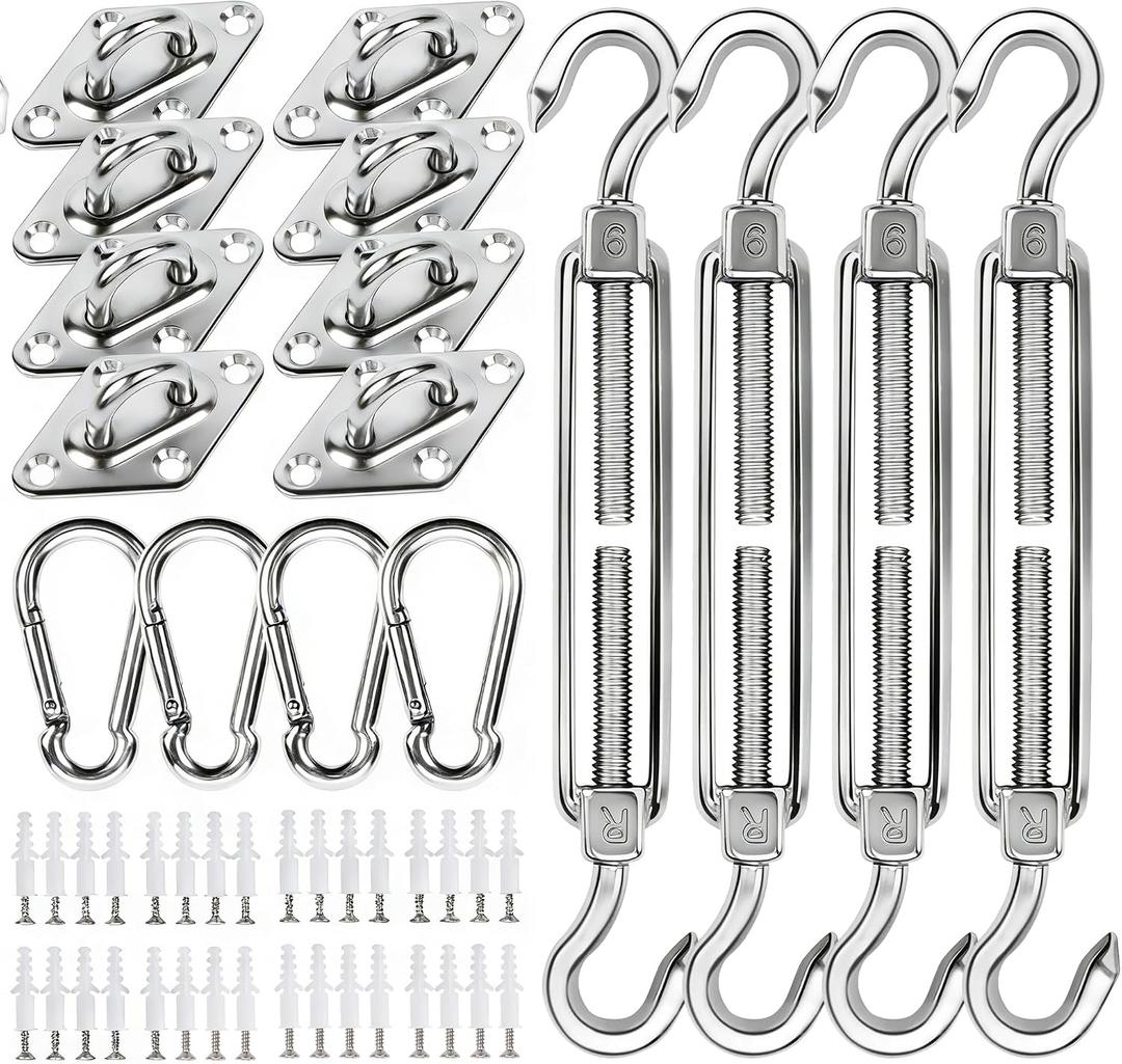 YOFIT 80 Pcs Shade Sail Hardware Kit 6 inch for Triangle Rectangle Sun Shade Sail Installation, 304 Grade Stainless for Garden Outdoors