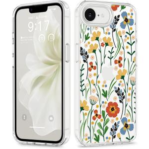 GVIEWIN for iPhone 17e Case & iPhone 16e Case, [Non-Yellowing][Military-Grade Protection] Hard PC&TPU Bumper, Floral Shockproof Protective Clear Phone Case (Blooming Flowerets)