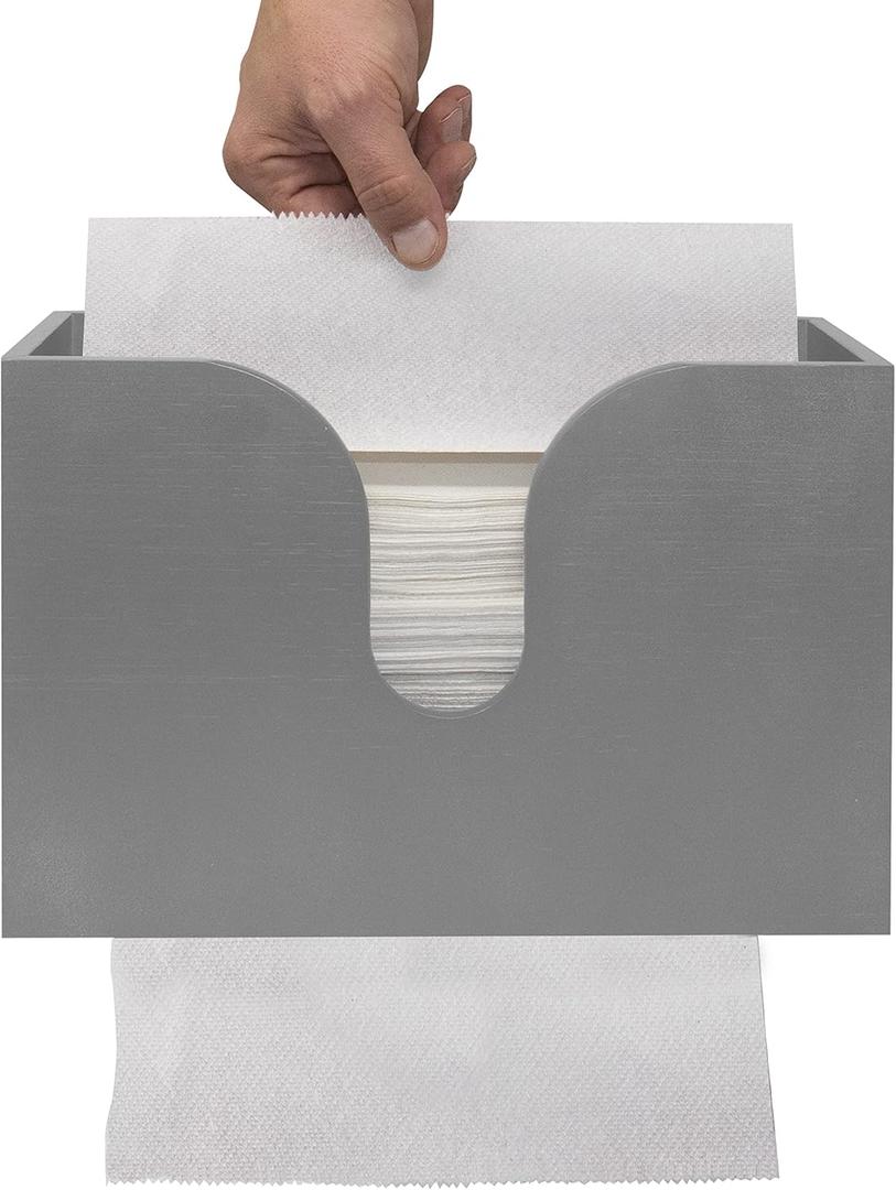 Essentially Yours Bamboo Paper Towel Dispenser, Paper Towel Holder Wall Mount & Countertop for Kitchen and Restroom Decor - Holds Multifold Paper Towel, C Fold, Trifold Hand Tissue Napkins (Gray)