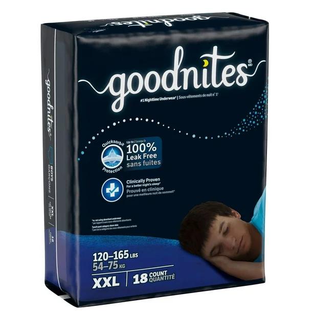 Goodnites Boys' Nighttime Underwear, Size XXL (120-165 lbs), 54 Ct, Packaging May Vary