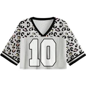 BEAUDRM Womens Leopard Print Short Jersey Shirts Half Sleeve Sports Streetwear (Gray, M)