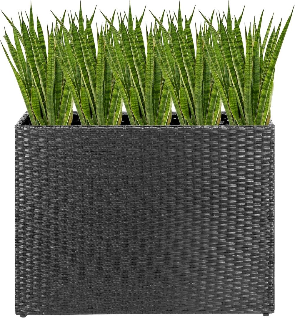 HPC Decor Planters, Plastic Planter for Outdoor Plants Handmade Wicker Large Rectangular Block Planter Box with Removable Liners, Modern Planter for Indoor Outdoor Patio Porch Deck., H 24.8" X L 32.48" X B 11.41"