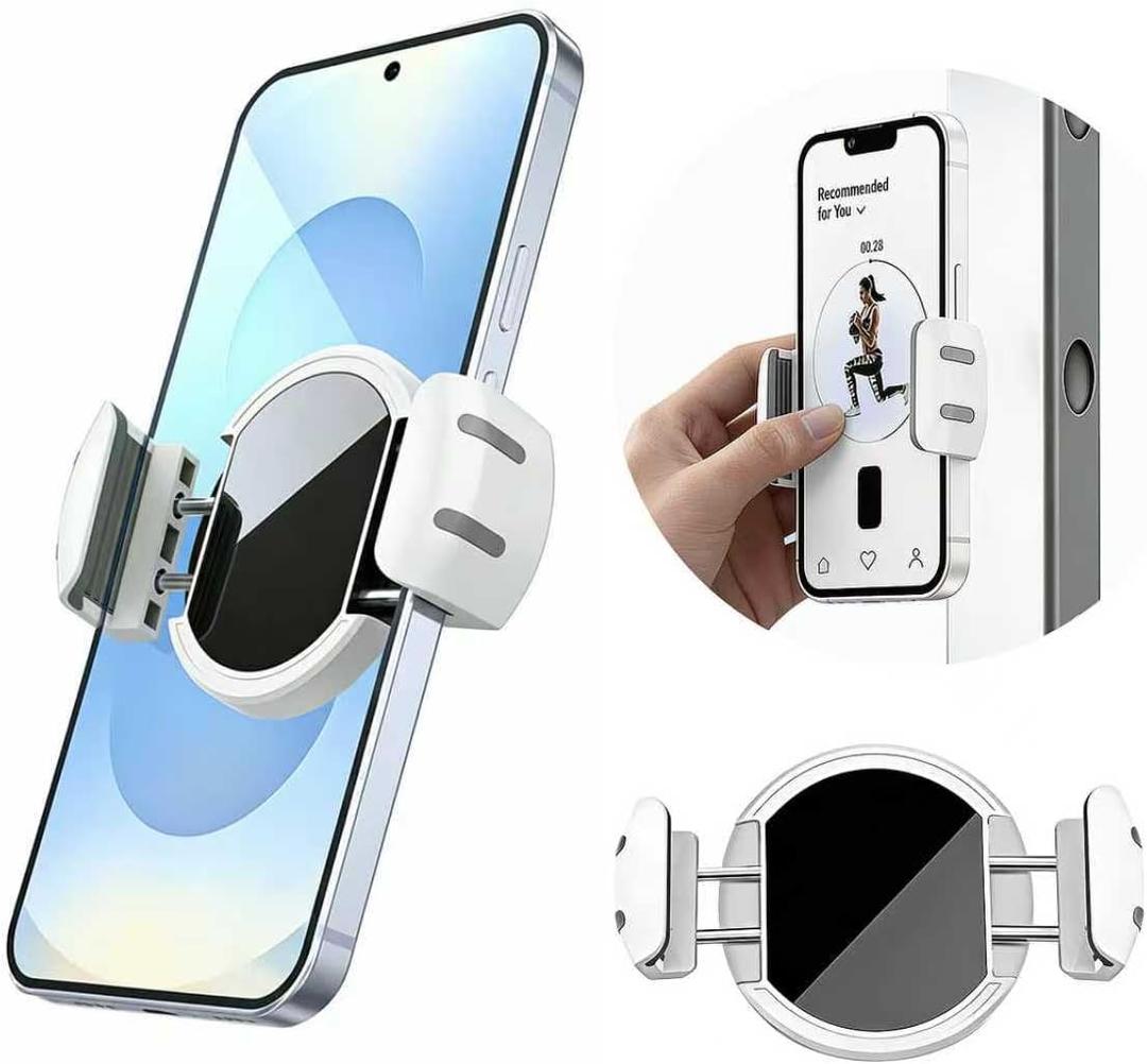 2 x kelofam Magnetic Phone Holder (Strong Magnet), Portable Gym Magnetic Phone Holder, Attach to Metal Surfaces, Compatible with All Smartphones 4.7-6.9 inchesWhite