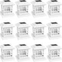 Fence Post Solar Lights, Crackle Glass Solar Post Cap Lights, 20 Lumens, Warm White & RGB Automatic Cycling 2 Modes for 3.6x3.6 4x4 4.5x4.5 5x5 Vinyl Wooden Posts Decoration, White (12 Pack)