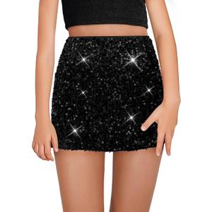 CharmWM Girls Sequin Skirt Kids Fashion High Waisted Sparkle Glitter Party Short Dress Mini Skirts 5-14 Years Black