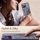 FUNMIKO for iPhone 16 Pro Max Case with Privacy Screen Protector, Wireless Charging Compatible, Shockproof Translucent Matte Cover - Cute Floral Design Phone Case for Women Girls - Elegant Lavender