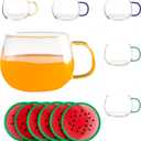 UMEIED 6-Pack 14Oz Crystal Glass Coffee Mugs with Handles, Durable Clear Cups for Latte, Espresso, Milk, Coffee and Iced Drinks (Multicolor)