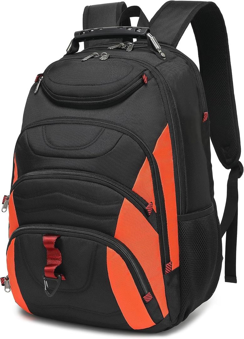 Boavan Laptop Backpack for men, 17.3 inch Laptop Bag with USB Port, Waterproof Travel Work Backpack Purse, Anti-Theft Teacher Nurse Doctor Casual Bookbags Office Business backpack， Black&Orange