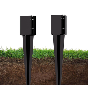 2 Pcs 24 Inch Fence Post Anchor Ground Spike, Heavy Duty 4x4 Metal Post Base (Inner Size 3.6"x3.6"), Black Powder Coated for Mailbox, Deck, Fence Support