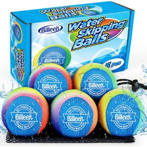 5Pcs Water Skipping Balls Set for Pool Play, Multi-Colored Splash Water Bouncing Balls, Fun Water Pool Beach Swim Toys & Games for Kids 3+ 4-8-12 and Adults