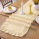 Yellow Stripe Ruffled Table Runner 72 Inches Long Scalloped Table Runner Rustic Cotton Tabletop Farmhouse Decor for Baby Shower Bride Shower Birthday Party Holiday Wedding